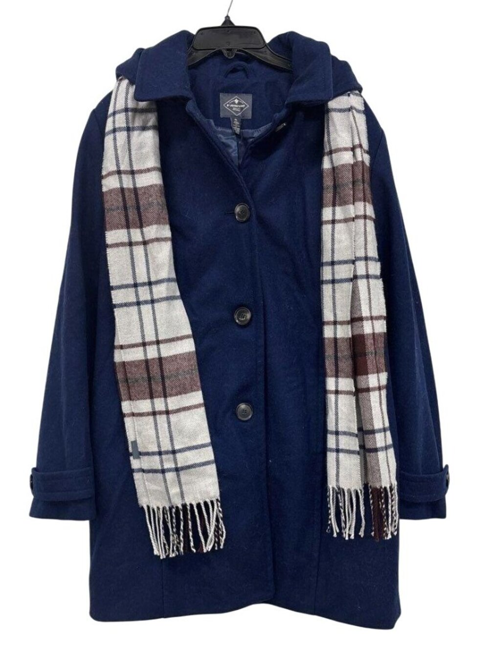St. Johns Bay Classic Wool-Blend‎ Navy Hooded Coat Women's XL